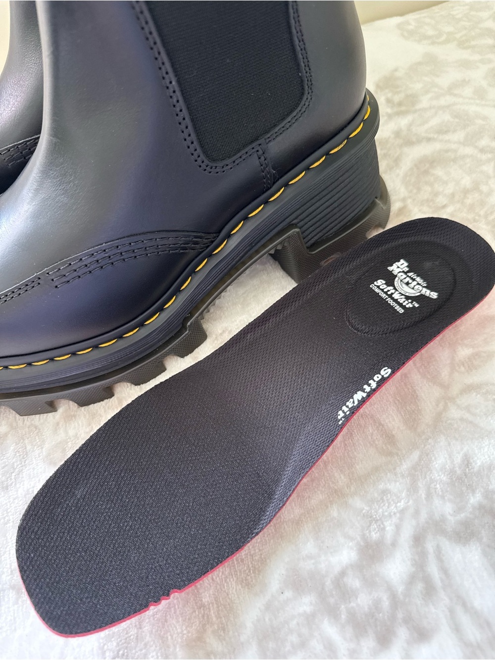 Dr. Martens Corran Black Leather Chelsea Lug Boots with Yellow Stitching - Picture 11 of 14